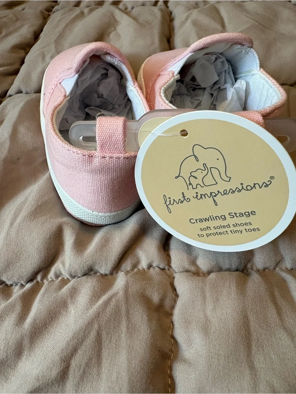 First Impressions Pink Canvas Slip-On Baby Shoes 3-6 months